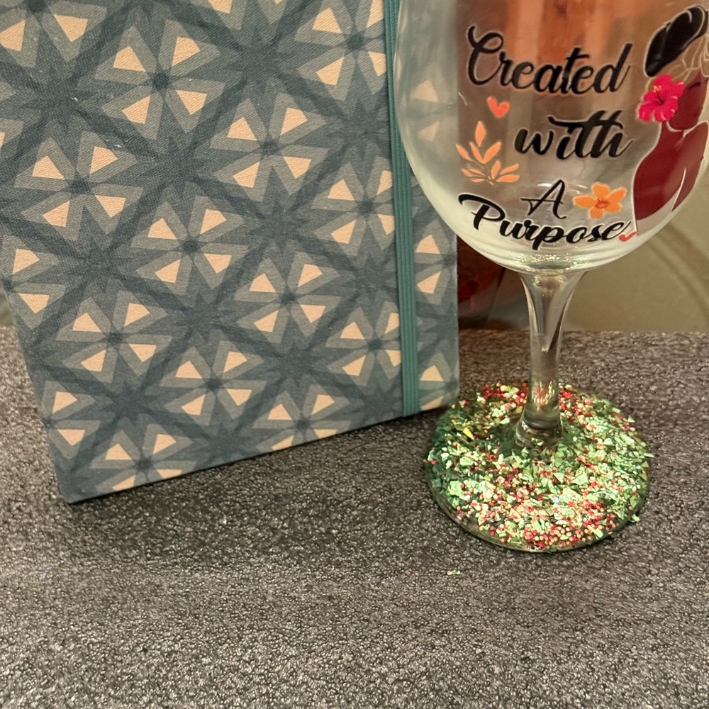 Patterned Journal and Decorative Wine Glass Set